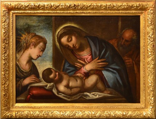Luca Cambiaso (1527 - 1585) atelier de - Sainte famille avec Sainte Catherine